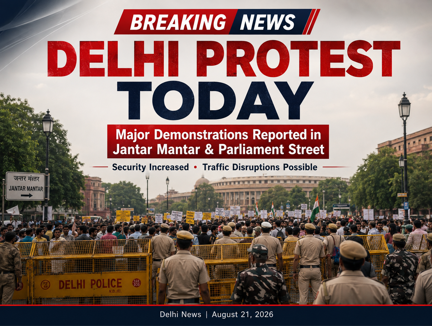 Delhi Protest Today: Major Demonstrations, Security Measures and Traffic Updates